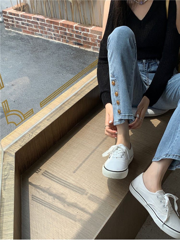 High Waist Button Leg Jeans