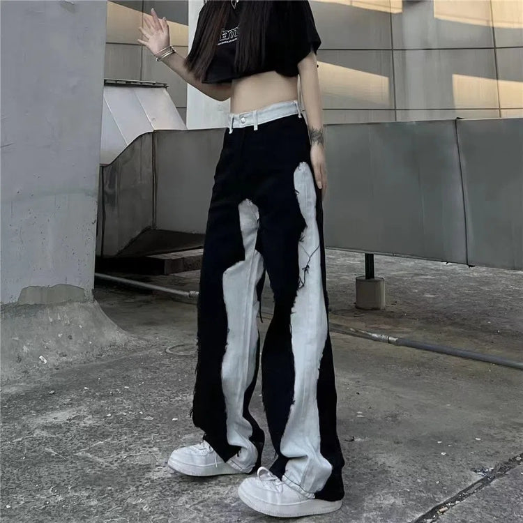 Spliced Street Wide Leg Jeans