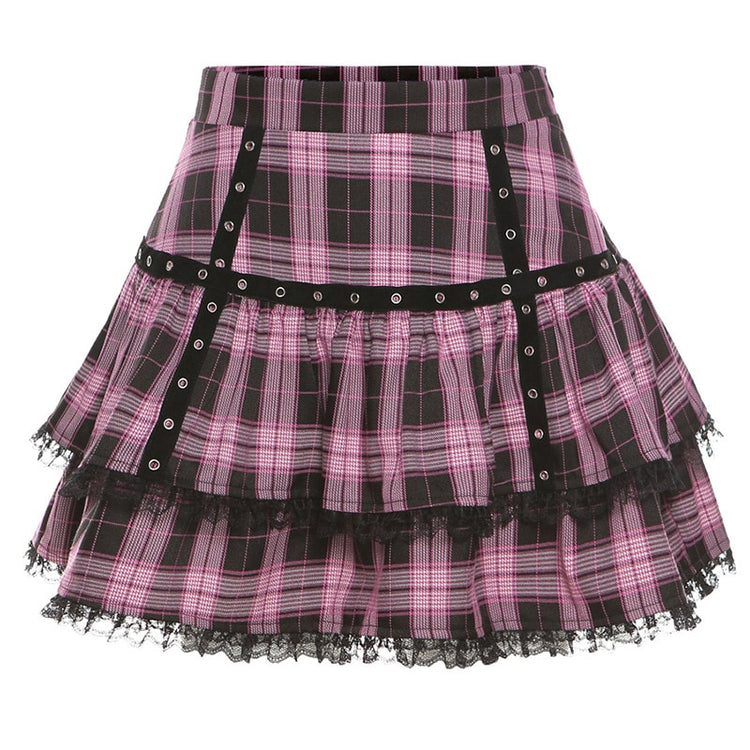 Punk Plaid Tiered Mini Skirt