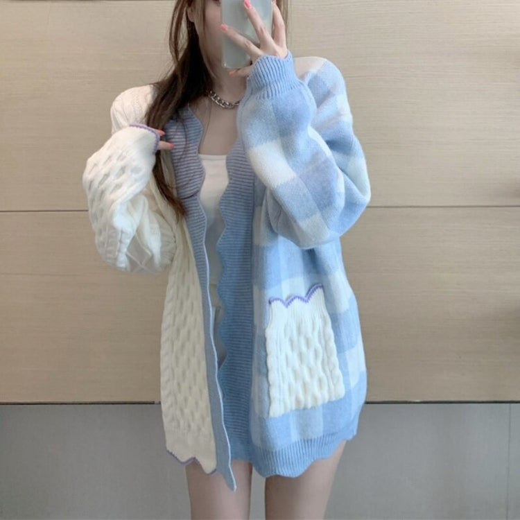 Patchwork Gingham Knitted Cardigan