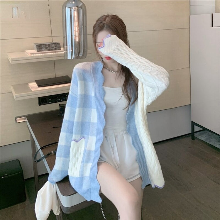 Patchwork Gingham Knitted Cardigan