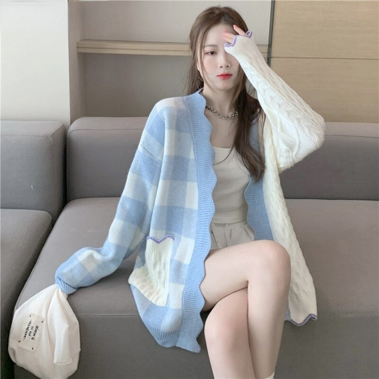 Patchwork Gingham Knitted Cardigan