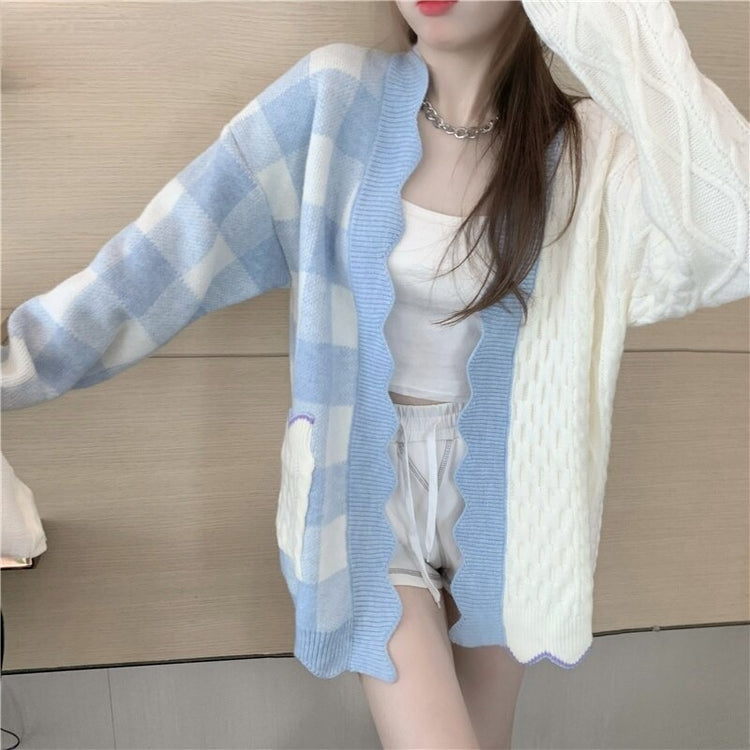 Patchwork Gingham Knitted Cardigan