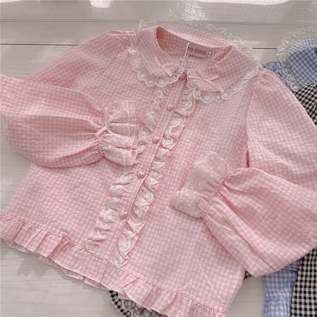 Picnic Daydream Long Sleeve Gingham Blouse