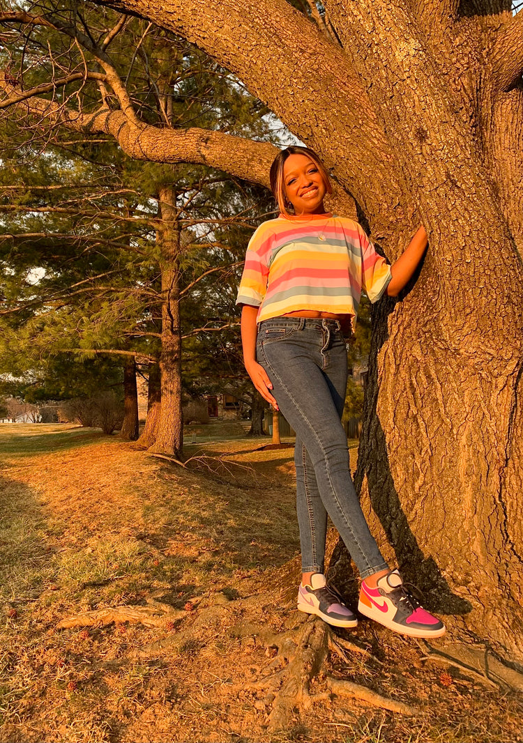Colorful Striped Daisy Crop Top