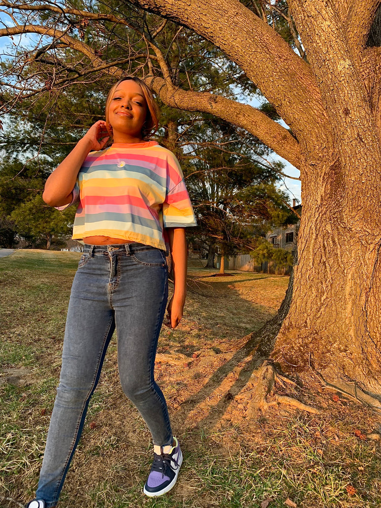 Colorful Striped Daisy Crop Top
