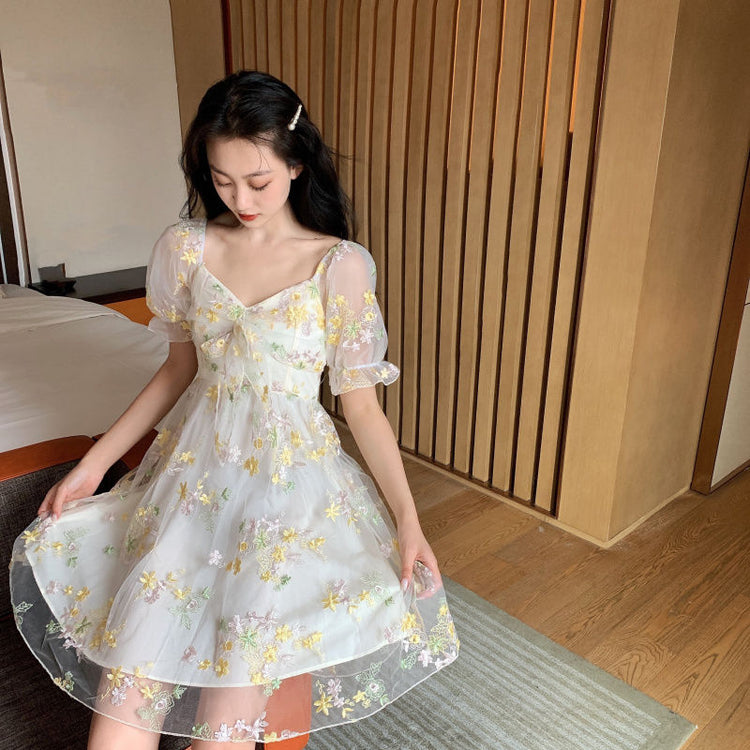 Bow Front Chiffon Flower Dress