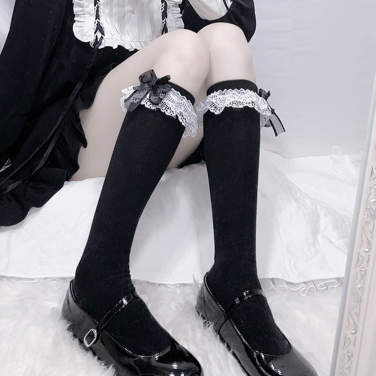 Kawaii Lace Trim Bow Calf Socks