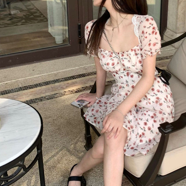 Open Back Lace Trim Floral Dress