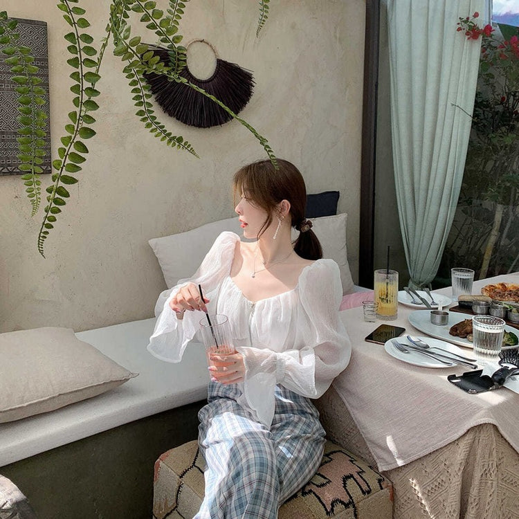 Double Zipper Puff Sleeve Blouse