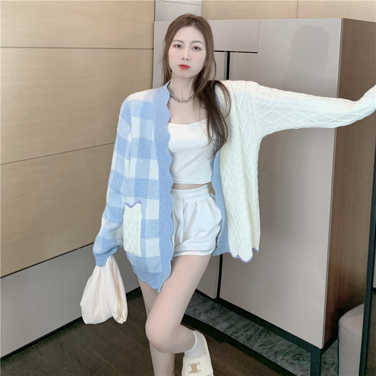 Patchwork Gingham Knitted Cardigan
