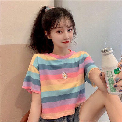 Colorful Striped Daisy Crop Top