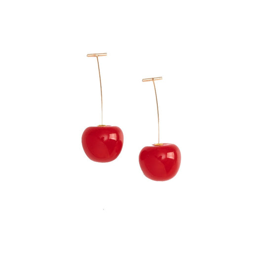 Vibrant red, large Sweet Cherry Earrings displayed on a white background