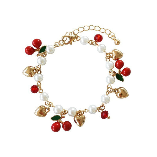 Cherry Pearl Charm Bracelet