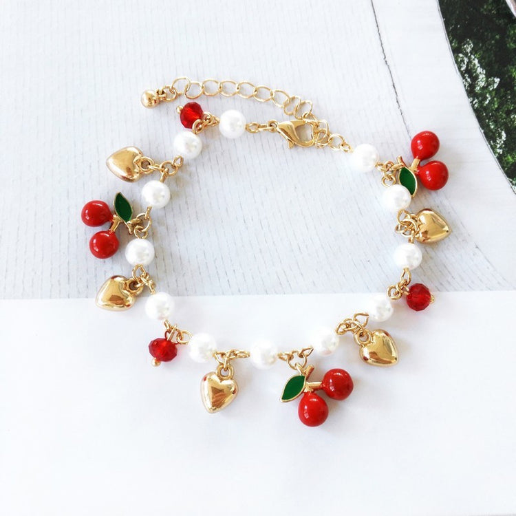 Cherry Pearl Charm Bracelet