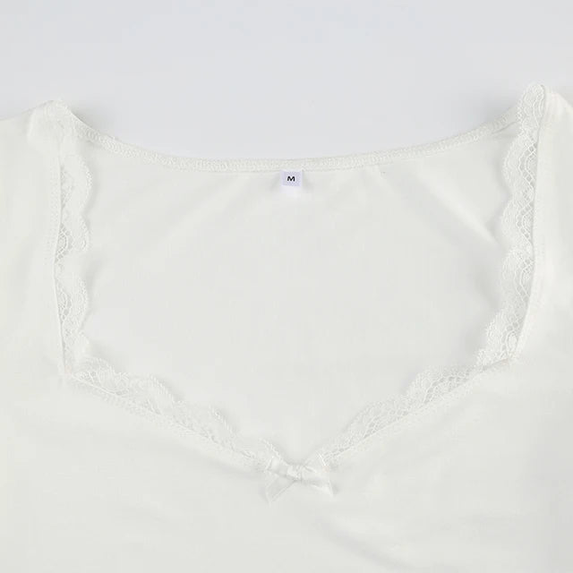 Bow Cutie Lace Trim Crop Top