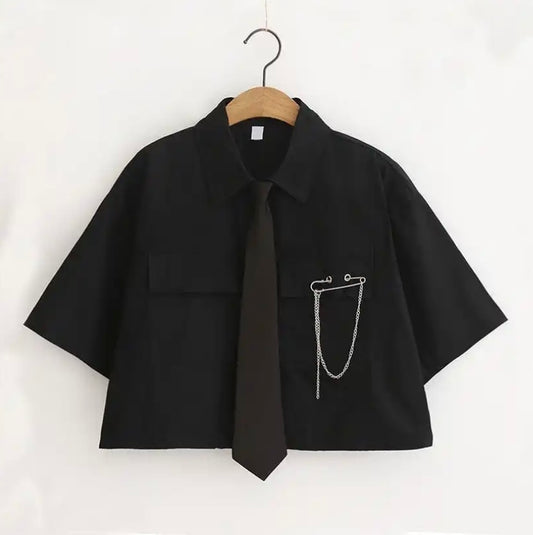 Gothic Button-Up Shirt with Pin