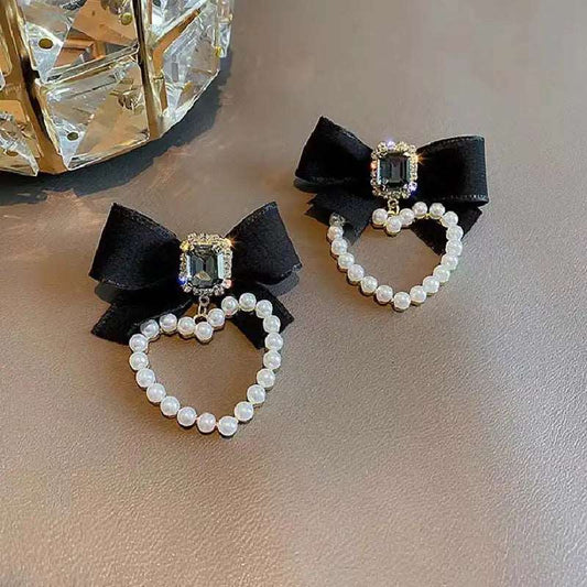 Bow Pearl Heart Earrings