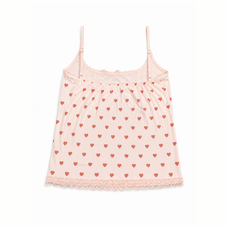 Back view flat lay of the non-ribbed Blush Crush Heart Lace Cami