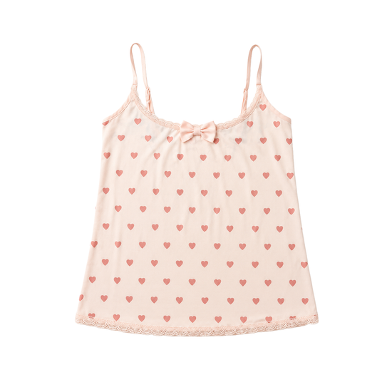 Front view flat lay of the non-ribbed Blush Crush Heart Lace Cami