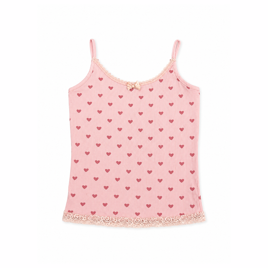 Front view flat lay of the ribbed Blush Crush Heart Lace Cami