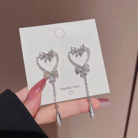 Bow Heart Drop Earrings