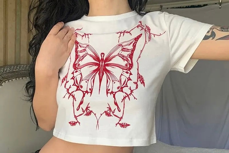 Graphic Butterfly Crop Top