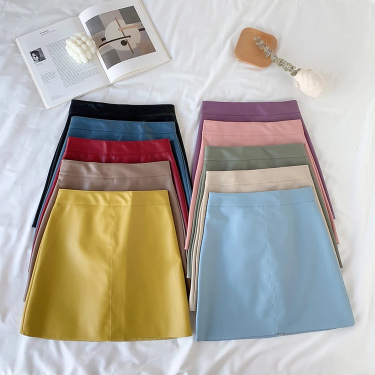 Candy Color Faux Leather Skort