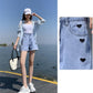 New Love Embroidered Denim Shorts