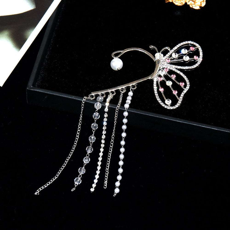 Crystal Butterfly Cuff Tassel Earrings