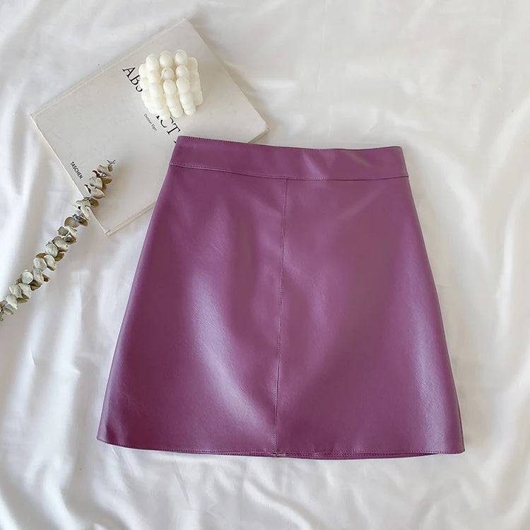 Candy Color Faux Leather Skort