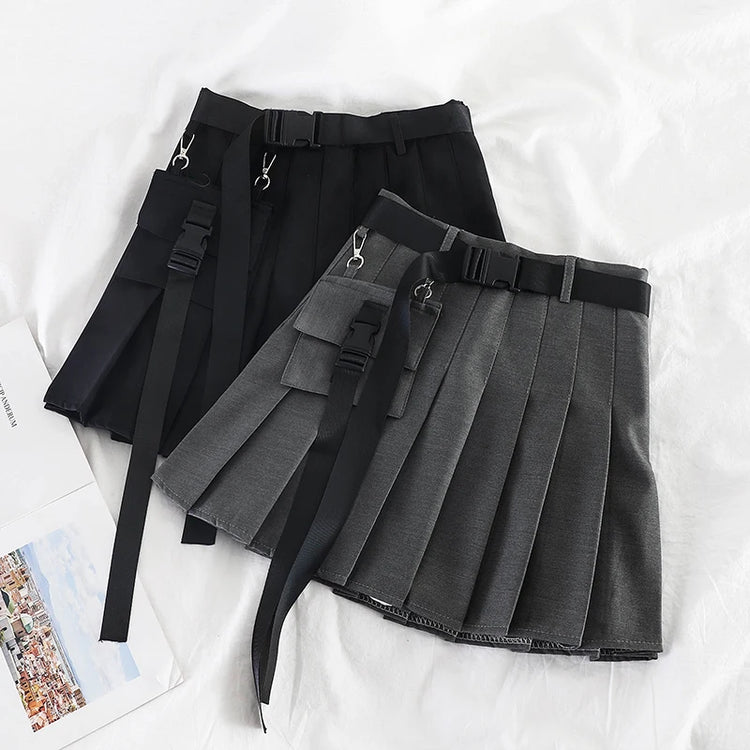 Gothic Streetwear Pleated Skort with Belt