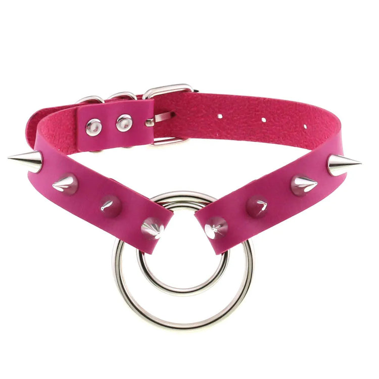 Rose Pink Punk Leather Chokers