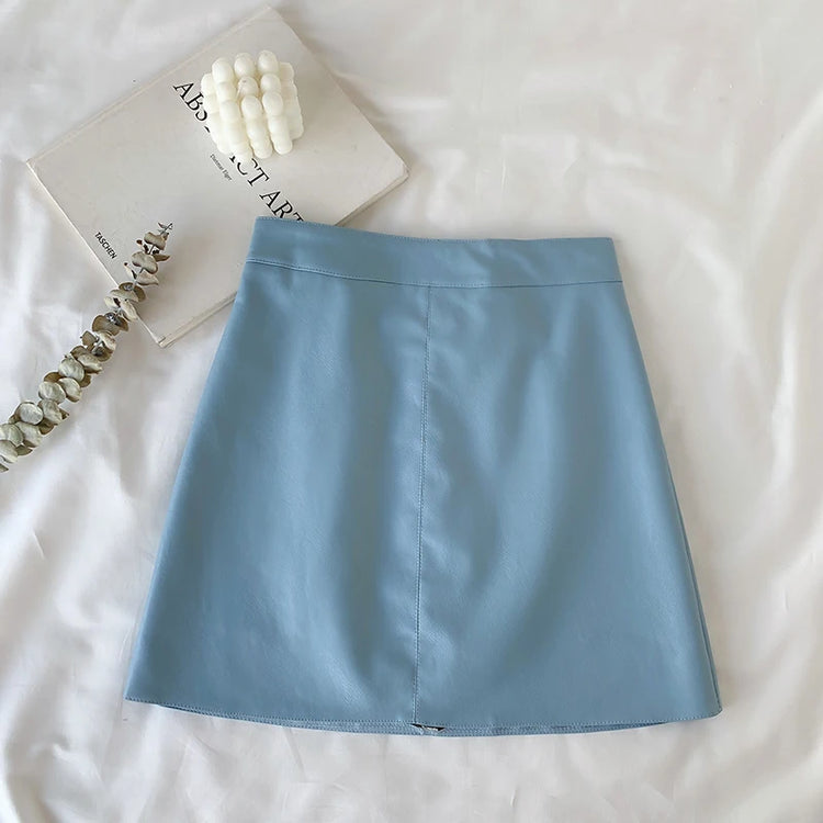 Candy Color Faux Leather Skort