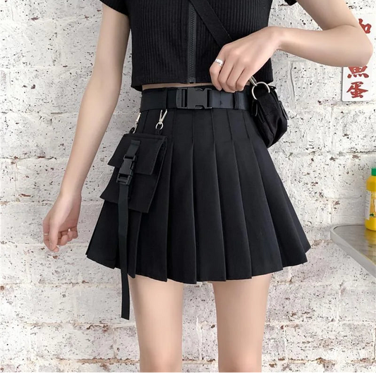 Gothic Streetwear Pleated Skort with Belt – Local Stock