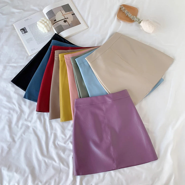 Candy Color Faux Leather Skort