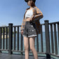 New Love Embroidered Denim Shorts