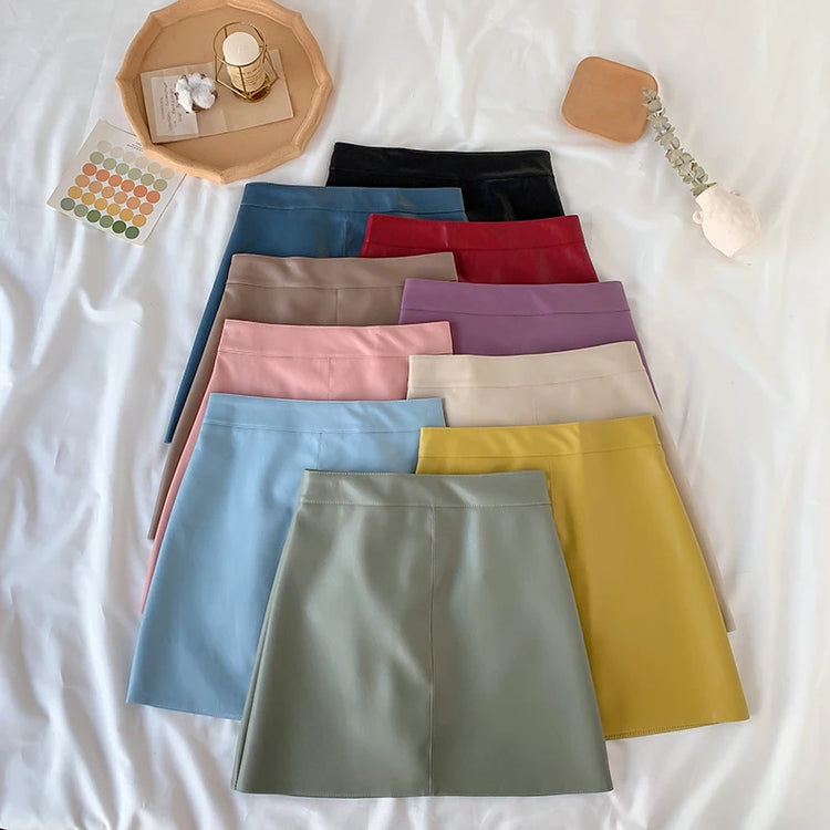 Candy Color Faux Leather Skort