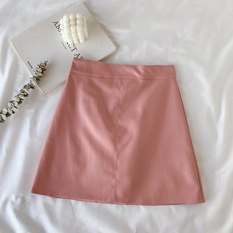 Candy Color Faux Leather Skort