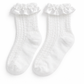 The Innocent Mischief Lace Socks in white with satin ruffle.