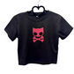 The front of the Meowtal Mayhem Top in black on a heart hanger