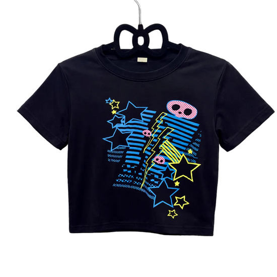 Front of the Neon Shockwave Graphic Tee on a heart-shape hanger