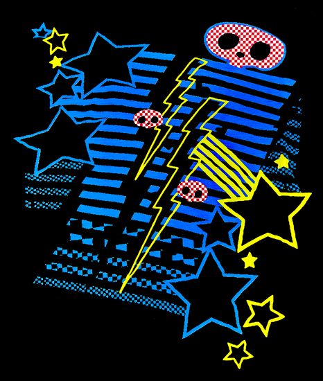 Close-up of the graphic on the Neon Shockwave Graphic Tee