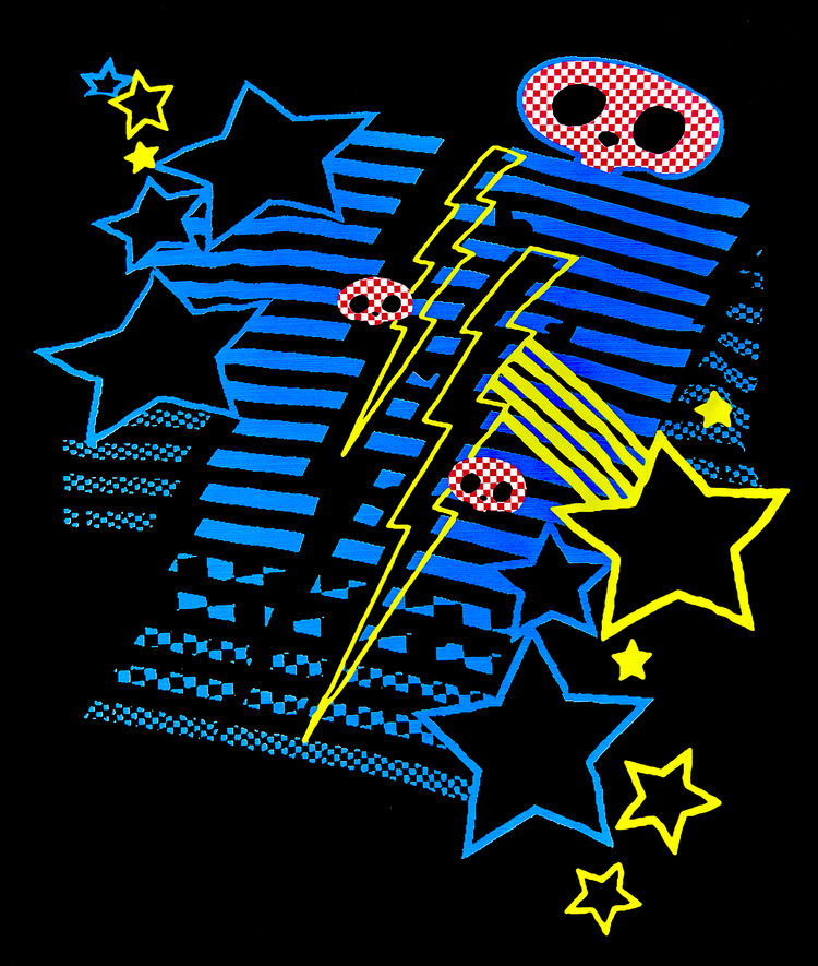 Close-up of the graphic on the Neon Shockwave Graphic Tee