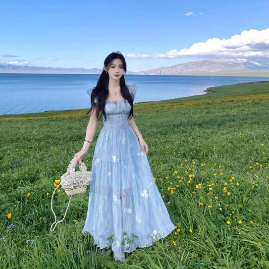 Ethereal Flower Princess Open Petal Maxi Dress