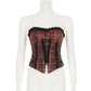 Dark Allure Strapless Lace-Up Plaid Corset