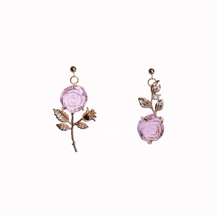 Asymmetrical Crystal Rose Earrings