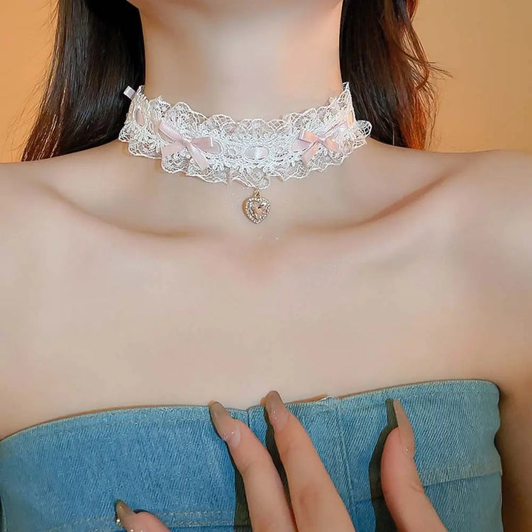 Lovely Lacey Bow Heart Choker