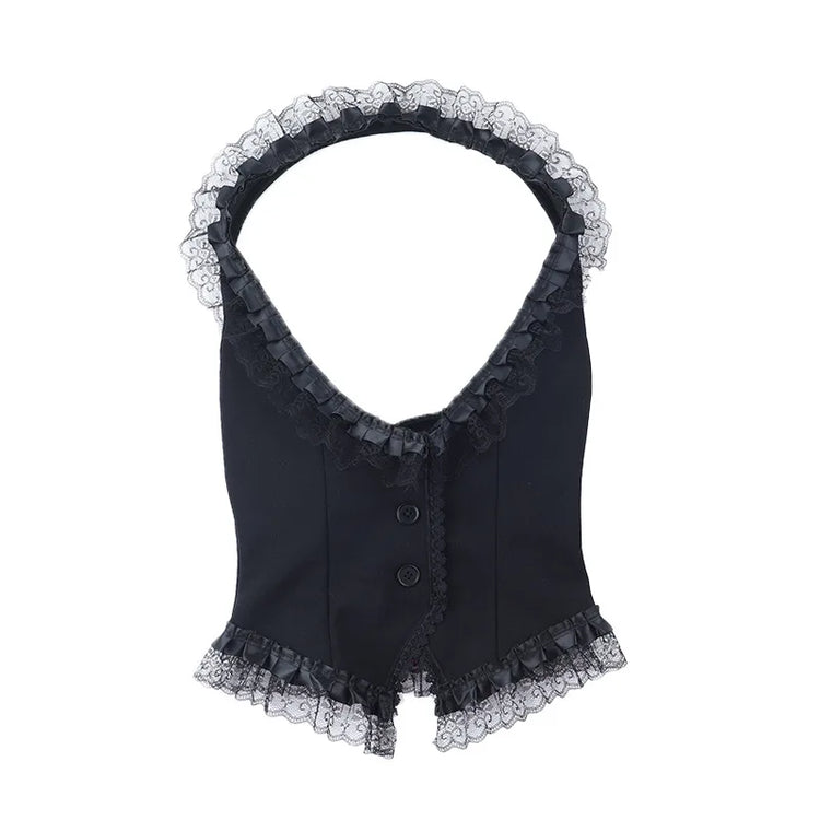Nocturne Lace-Trim Halter Corset Top