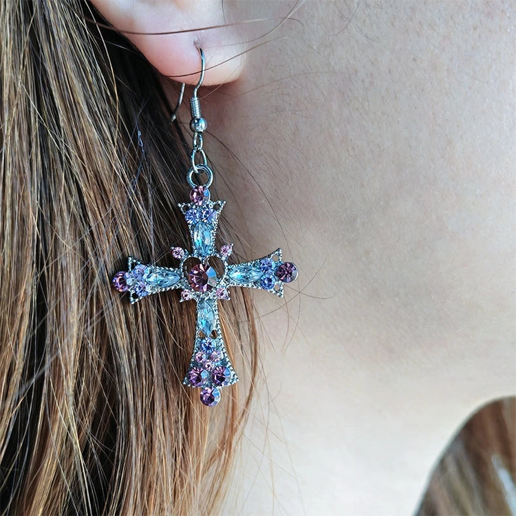 Heaven’s Kiss Crystal Cross Earrings